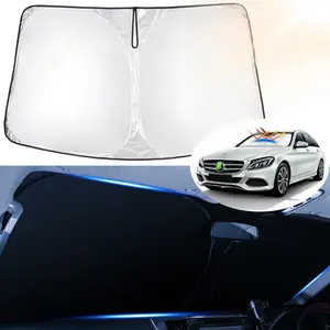 Canvcle Windshield Sun Shade for 2008-2021 Mercedes Benz C Class W205 C250 C300 C400 Custom Fit Foldable Sun Visor 240T 5 Layers Protector Blocks 99% UV Rays Keeps Car Cooler