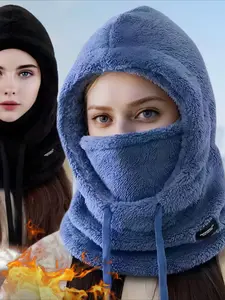 Women's Winter Fleece Full Face Mask Hat Scarf Set, Integrated Cap, Thick Fleece Hooded Hat, Ear Protection, Windproof Cotton Hat, Cycling Warmth Accessor