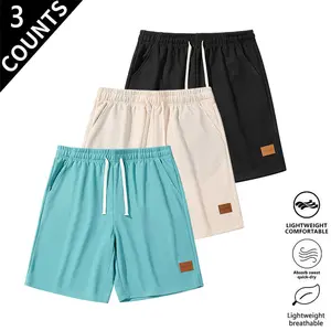 Men’s 3-pack casual waffle shorts with an elastic waistband and drawstring, made from lightweight, quick-drying fabric that is soft and breathable—perfect for everyday wear, the gym, running, and relaxed summer outfits.