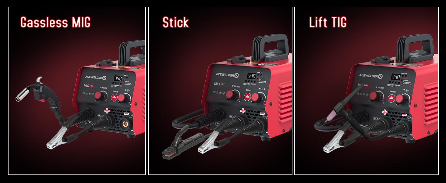 ACEWELDER 140A Gasless Flux Core MIG Welder/Lift TIG/Stick 3 in 1 Welding Machine 110V Portable IGBT Inverter Synergy Welder Machine