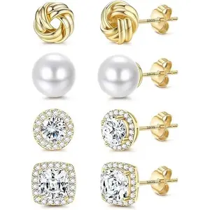 316 Stainless Steel Full Diamond Zirconia Earring Set for Men and Women Fashionable Zirconia Earrings DDMS0025