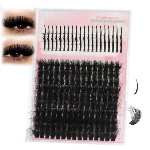 D-Curl Wispy Lash Clusters, Youth Spiky Fluffy 200D Thick Eyelash Extensions, 0.05mm 17-21mm Plant-Based Anime Lashes, DIY Cosmetic for Makeup Salons