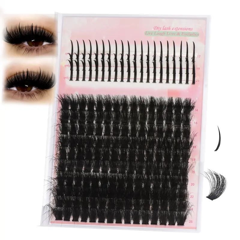 D-Curl Wispy Lash Clusters, Youth Spiky Fluffy 200D Thick Eyelash Extensions, 0.05mm 17-21mm Plant-Based Anime Lashes, DIY Cosmetic for Makeup Salons