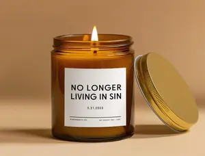 Wedding Gift No Longer Living In Sin Candle, Wedding Gifts For Couple Unique Funny Anniversary Gift Custom Husband Gift Wedding Date