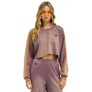 CLASSIC STRIPE CROPPED CREW SWEATSHIRT RELAXED - FADED MOCHA