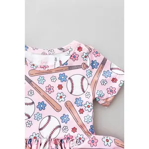 Batter Up S/S Twirl Bodysuit for Toddlers & Girls – Half Sleeve All-Over Print Dress – Comfortable Summer Outfit for Easter, Casual & Outdoor Wear – Cute Kids Fashion