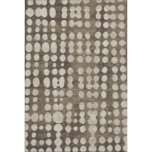HomeRoots 669102 10 x 14 ft. Brown & Beige Polka Dot Transitional Washable Machine Made Rectangle Area Rug with UV Protection