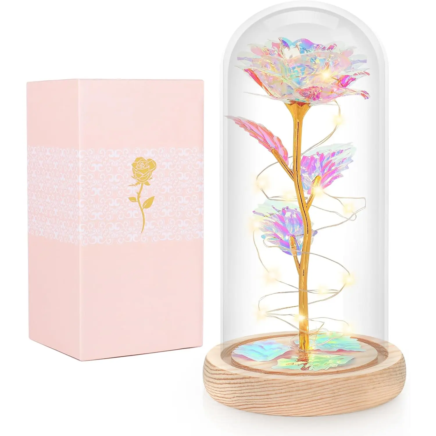 Valentines Day Gifts for Her, Galaxy Glass Rose Flower Forever Preserved Eternal Flowers Crystal Light up Rose in Dome, Valentines Birthday Gifts for Women Mom Grandma Daughter Girlfriend Sister Beferr