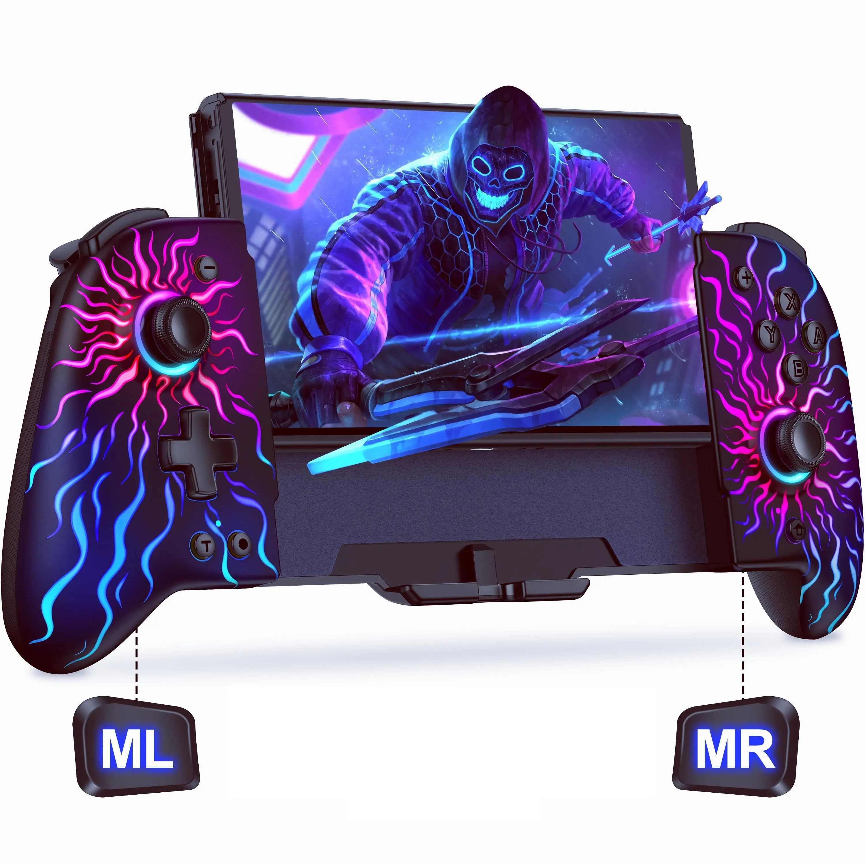 Switch Controller, Hall Effect Joystick (No Drift) Switch Joypad for Nintendo Switch/OLED with 9 Color Lights, Full-Size Grip Wireless Switch Pro Controller, Ideal for Those Who Prefer Handheld Mode-JC205