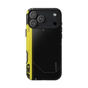 [MagSafe Availabel] Black Yellow Racing Tech Phone Case, Futuristic Cyber Style Tough Case for iPhone 13 14 15 16 17 Samsung S21 S22 S23 S24 S25 S26, Glossy Protective Motorsport Pattern Cover Gift For Men Women