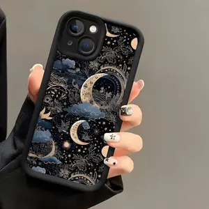 Star and Moon Creative Pattern Case for iPhone 17 16 15 14 Pro Max 13 12 11 XR XS Plus Shockproof Non Slip Military-Grade Protection Silicone Cover
