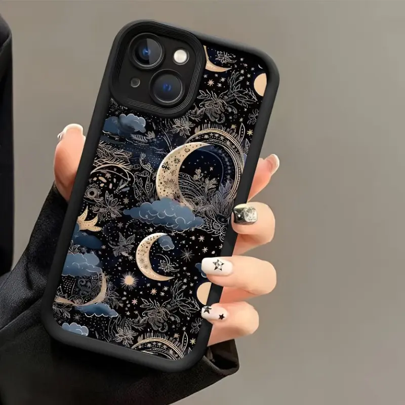 Star and Moon Creative Pattern Silicone Casing for iPhone 16,15,14 Pro Max,13,12,11,XR,XS Plus - Military-Grade Shockproof, Non-Slip Smartphone, Cellphone, Handheld Devices Cover
