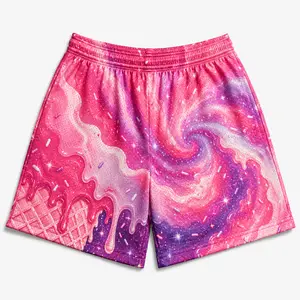 Men's Strawberry Cream Printed Breathable High Street Men's Summer Mesh Shorts 100% Polyester Quick Dry Elastic Waist Unique Design for Youth Fashion Menswear Stylish