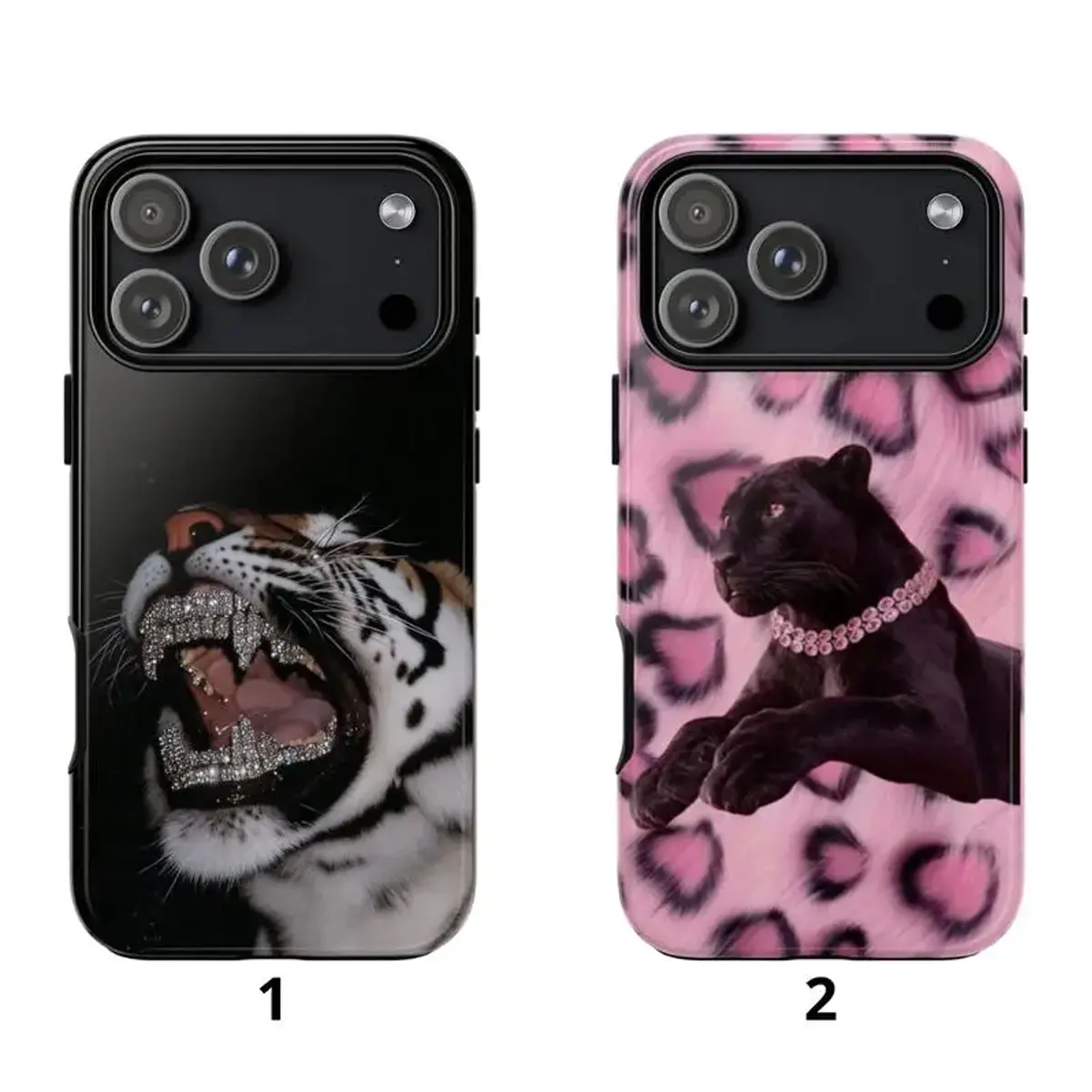 Luxury Wild Animal Smartphone Casing Set - Leopard & Panther Glam Design, Durable Polycarbonate Shockproof Custom Snap-On Couple Covers, Easy Installation, Button Access, Trendy Handheld Accessories, Fits iPhone 11+ & Galaxy Devices, Ideal Couple Gifts, C