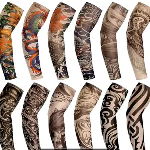 12 Pieces Tattoo Sleeves Set Fake Sunscreen Arm Sleeves Soft Elasticity Flower Arm Gloves Cycling Halloween Outside Party