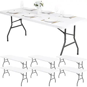 6 Pack Stretch Table Top Cap Cover, fits 6Ft Tables, Spandex Table Covers Washable Elastic Rectangle Tablecloth Protector for Indoor Wedding, White, 30" W x 72" L