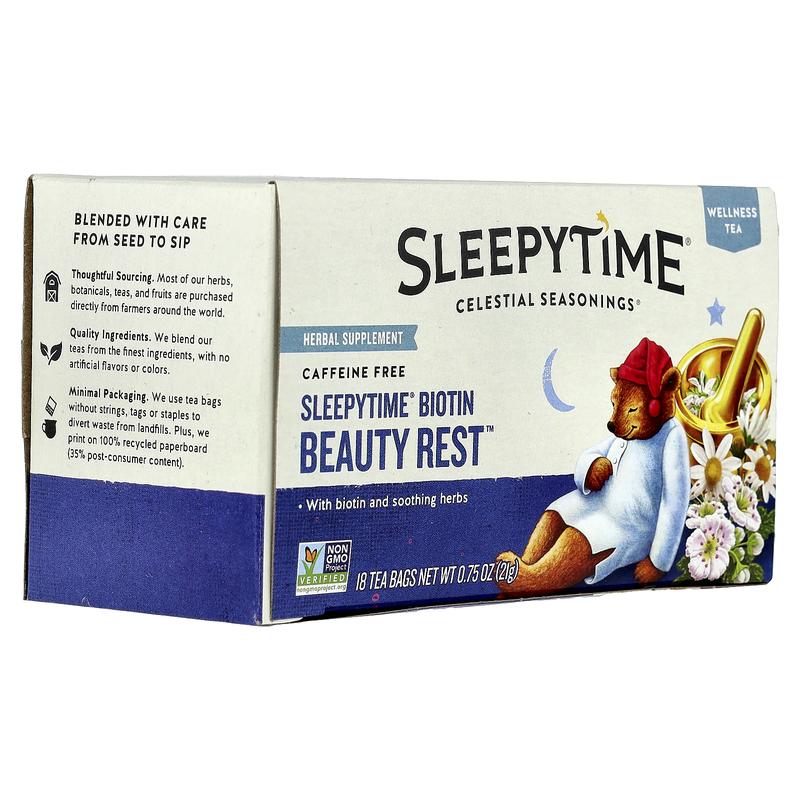Celestial Seasonings Wellness Tea, Sleepytime® Biotin Beauty Rest™, Caffeine Free, 18 Tea Bags, 0.75 oz (21 g)