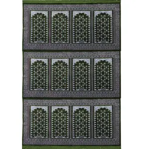 Wide 12 Person Masjid Islamic Prayer Rug | Geometric Vined Arch - Green & Red