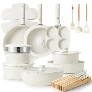 [Official] CAROTE 22/33 Pcs Nonstick Pots and Pans Set with Detachable Handles Cookware for All Stoves, Oven/Fridge Safe, Space Saving