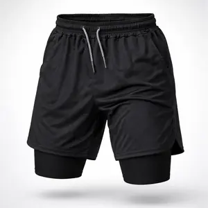 [Solid Color] 1/2/3 Pcs 1/2/3 Pack 80s 90s Double-Layer Sports Shorts Graphic Shorts Black Camo Streetwear Shorts Men Outfits Men Vacation Outfits Shorts