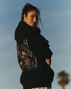 Ryder Tide Tripper Hoodie - Oversized Plush Fleece Pullover with Beach Graphic & Flower Embroidery Kangaroo Pocket Detail Oversized Fit Sweatshirt Limited Colorway Style Drop