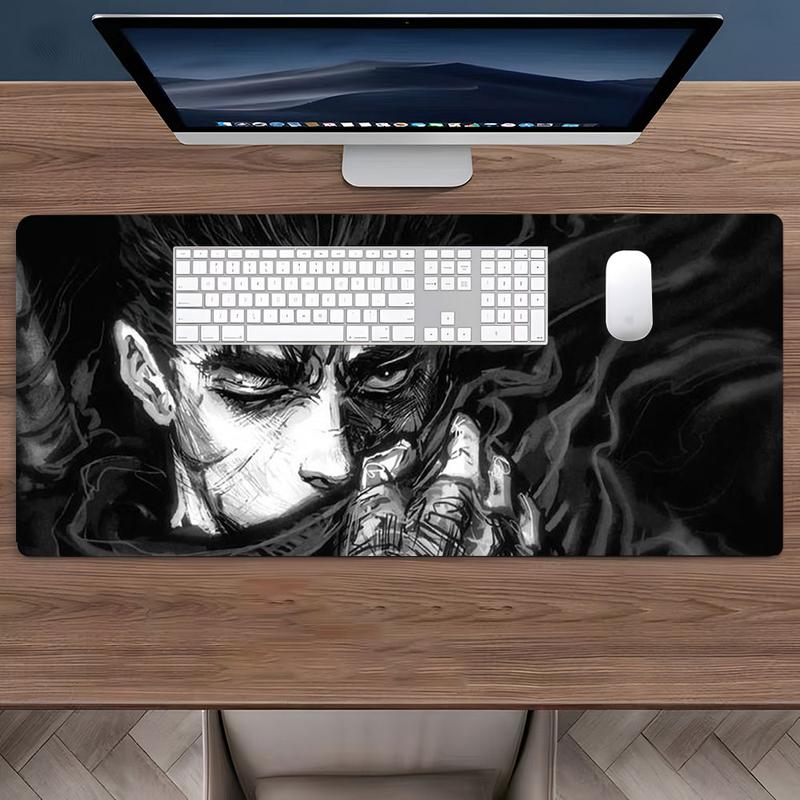 Black White Dark Tough Guy Gothic Manga Design Large Gaming Mouse Pad,Aesthetic Desktop Decoration Pad,Washable Rubber Pad Non-Slip Lock Edge Multi-Size Mouse Pad Suitable For Home Office,Good Gift for Family and Friends