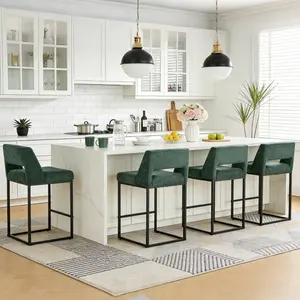 Minimalist Upholstered Counter Height Stools Set of 2/3/4, Linen Fabric Seat Bar Stools with Metal Frame Legs and Open Back, Ideal for Modern Kitchen Decor