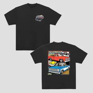 Vibe 2 Sides Chevy Silverado T-Shirt Men's Cotton Tee Old School Tee Gift for Him Classic Car Casual Menswear Top Dress Jeans Trouser Streetwear Tshirt Crewneck Round Neck Shortsleeve Tropical