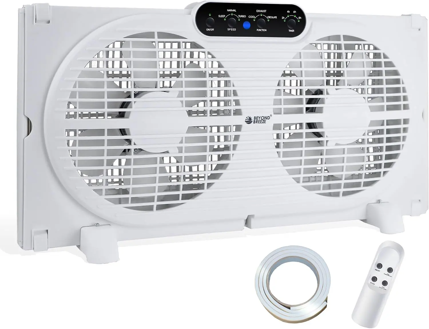 BEYOND BREEZE 9" Window Fan Reversible Airflow with Timer and Bug Screen | 3 Modes (Cool, Circulate, Exhaust),with Exhaust and Intake, Adjustable Width 23.5" to 37", 3 Speeds and Remote Control