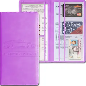 Car Registration and Insurance Card Holder, PU Glove Box Essential Documents Paperwork Driver License Organizer for Car, Wallet Case Auto Vehicle Truck Accessories for Women and Men (Purple)