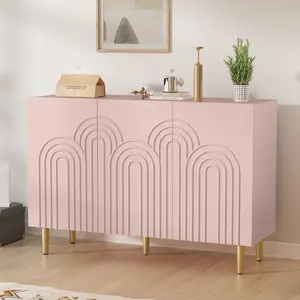 Pink Modern 3 - Door Sideboard Cabinet with Cloud Relief, Handleless Storage Unit for Entryway, Living Room, Dining Room | Perfect for Home Decor Enthusiasts, Adds Chic Vibe & Offers Ample Storage, Trendy, Mid - Century Modern, Home Essential
