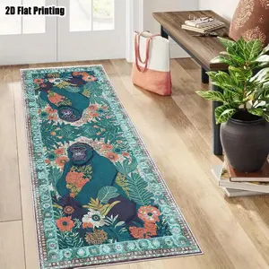1pc Velvet Runner Rug, Vintage Jungle Animal Pattern, Machine Washable and Easy to Clean, Cozy Home Decor, Suitable for Living Room/Bedroom/Entryway/Office/Study and Other Areas, 2D Printed Long Runner Rug