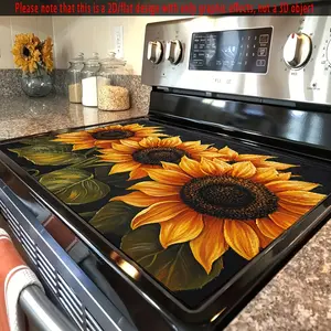1pc 2D FLAT sunflower pattern stove protection pad, 28.3 x 20.5 inches, anti slip and heat-resistant synthetic cover electric glass stove, scratch resistant, multifunctional flat top oven, washing machine, mouse pad, kitchen decoration, 2D Flat