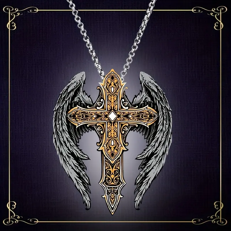 Fashionable Men's Pendant Cross Wing Necklace - Exquisite Retro Design Personalized Jewelry - Stainless Steel - Perfect Gift