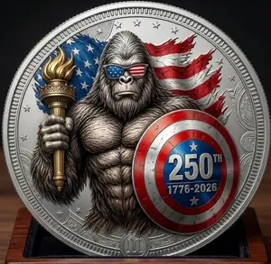 Sasquatch 250th Anniversary Commemorative Coin, Bigfoot 1776-2026 American Flag Challenge Coin, Funny Bigfoot 4th Of July Patriotic Coin Gift for Dad, Hunters, Cowboys
