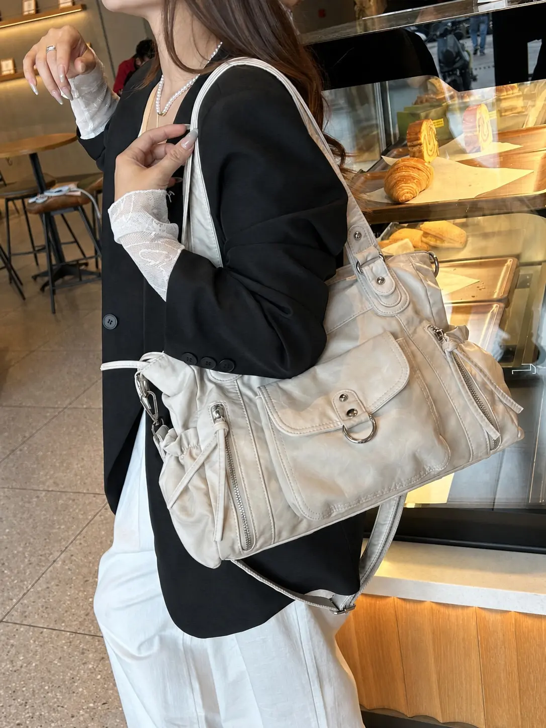 Women’s Vintage Washed Shoulder Bag, Large-Capacity Handbag with Top Handles, Versatile Work, Travel & Everyday Tote