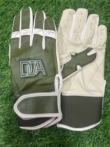 Cream and Green Short Cuff Batting Gloves