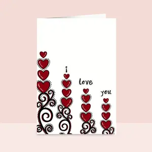 Red Hearts - I Love You Handmade Greeting Card Premium Quality 5x7 Inches Includes Kraft Envelope and Gold Heart Sticker
