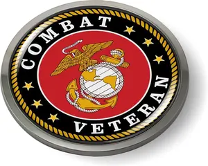 - US Marine Corps Combat Veteran, USMC 3D Domed CAR Emblem Badge Sticker Chrome Metal Bezel - Official U.S. Marine Corps Licensed Product