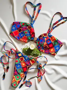 Vintage Printed Bikini Sexy Women's Swimwear, 2026 Micro Bikini Set, All-Over Print Beach Clothing, Fitted Suit for All Seasons