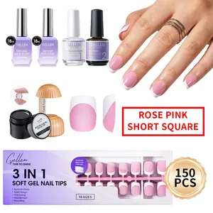 Gellen French Nails tip Kit includes - french nail tips 150pcs base&top, glue&glue remover, nail primer set