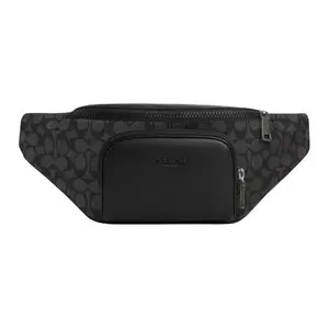 COACH Racer Belt Bag for Men – Smooth Calfskin and Coated Canvas, Large Size, Charcoal Gray