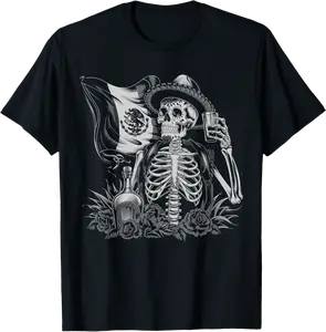 Mexico Vintage Skeleton Tequila Dia De Los Muertos Mexican T-Shirt - Kadondaxe Shop 94B0DPGNTGDY