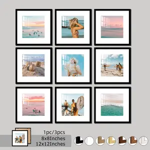 Square Picture Frame Set 12x12 8x8 Wall & Tabletop Photo Frames White Black Wood Grain Home Decor Gallery Wall Art Display