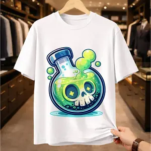 Cute Poison Flask Graphic Tee Pastel Goth Skull White T-Shirt Aesthetic Streetwear Casual Top