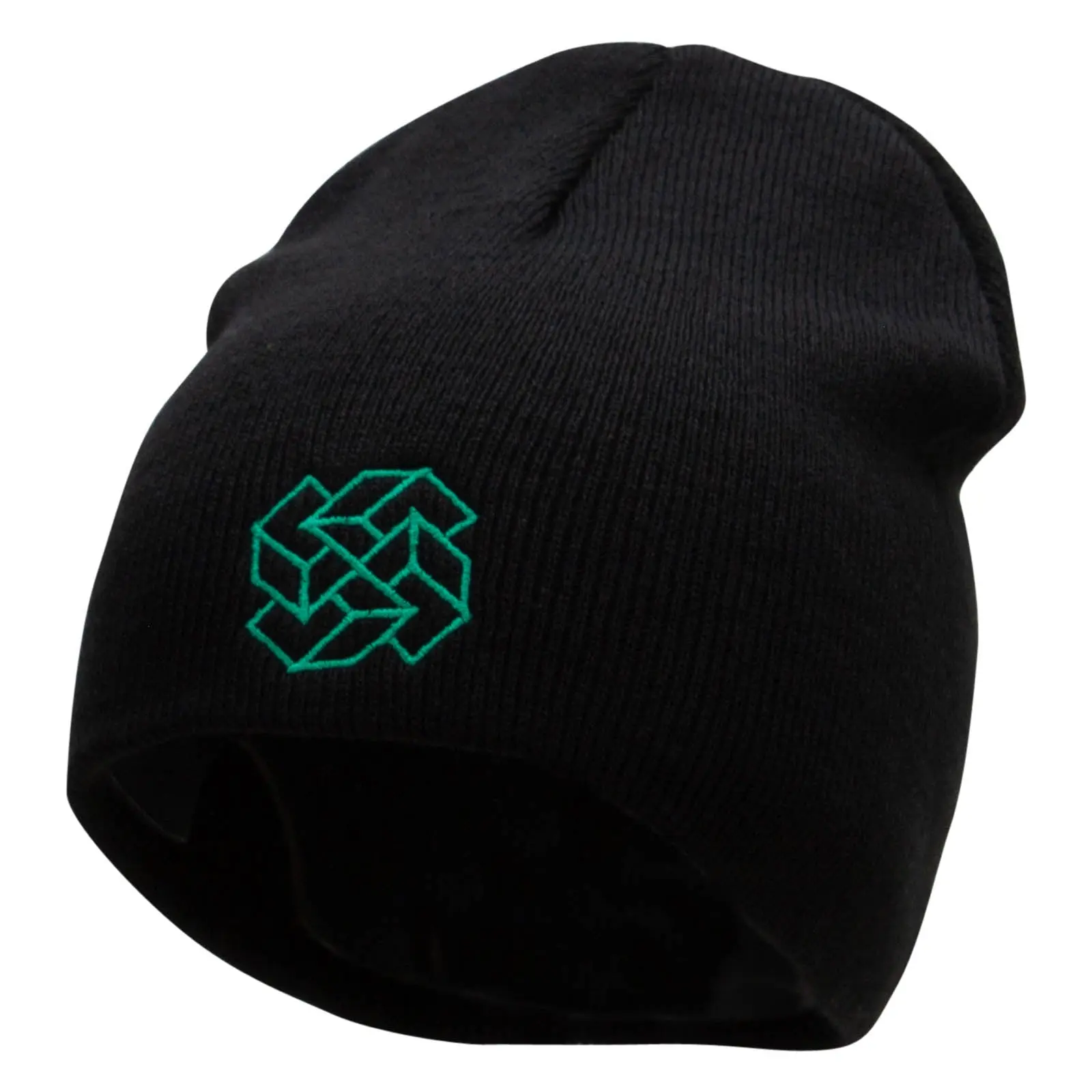 Square Illusion Embroidered 8 inch Acrylic Short Blank Beanie