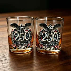 2 Pack American 250th Anniversary Commemorative Glass Cups, Independence Day Wine Glass, Coffee Cups, Commemorative Cups, Suitable for Whiskey, Bourbon, Scotch, Wine, Patriotic Veteran Old-fashioned Glass Gift, Father's Day Gift, Holiday Gift