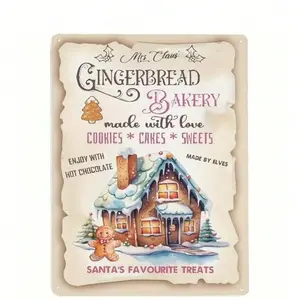 Vintage Gingerbread Bakery Aluminum Sign 8X12 Inches Christmas Halloween Wall Decor for Home Kitchen Cafe Bedroom Bathroom