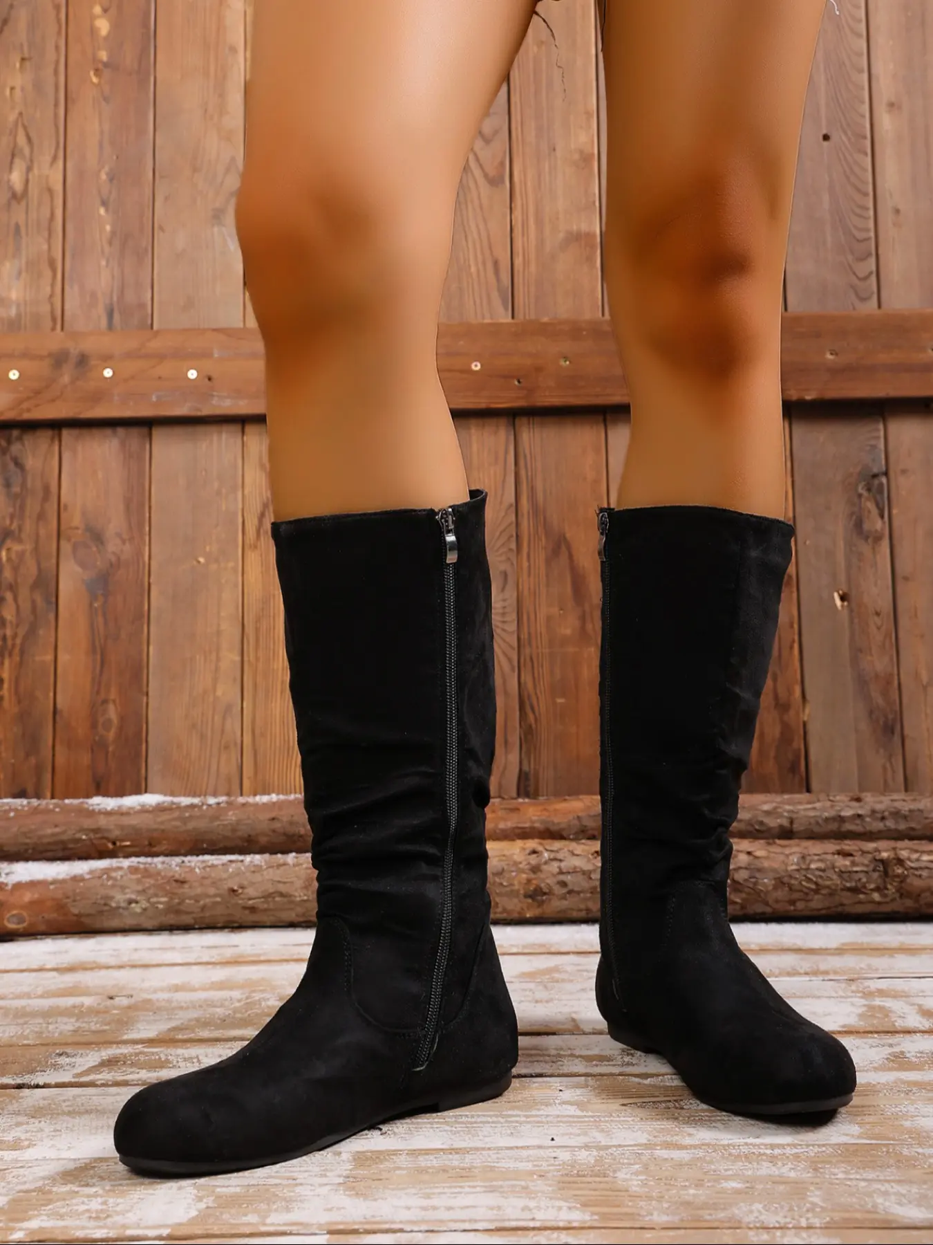 Women's Fashion Matte Leather Mid-Calf Boots, Vintage Western Style Side Zip Flat Heel Shoes, Comfortable and Versatile Fall Winter Boots, Western Rodeo Boots, Cowgirl Boot