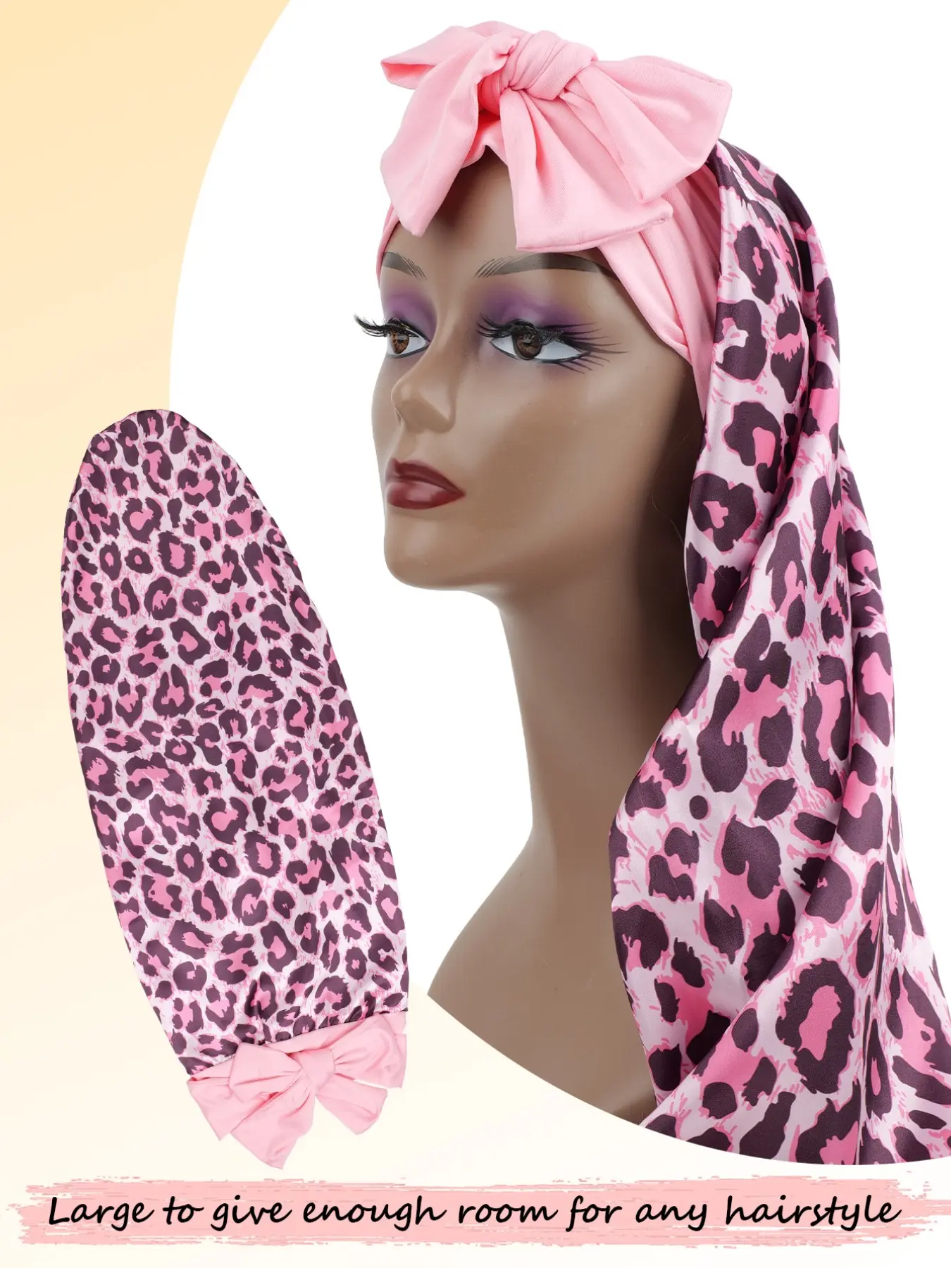 Leopard Print Oversized Satin Sleep Cap, Elegant Large Bow Design, Tie-Back Nightcap, Lightweight Elastic Bath/shower Hat, Women's Sleep Cap, Hair Cap For Sleep